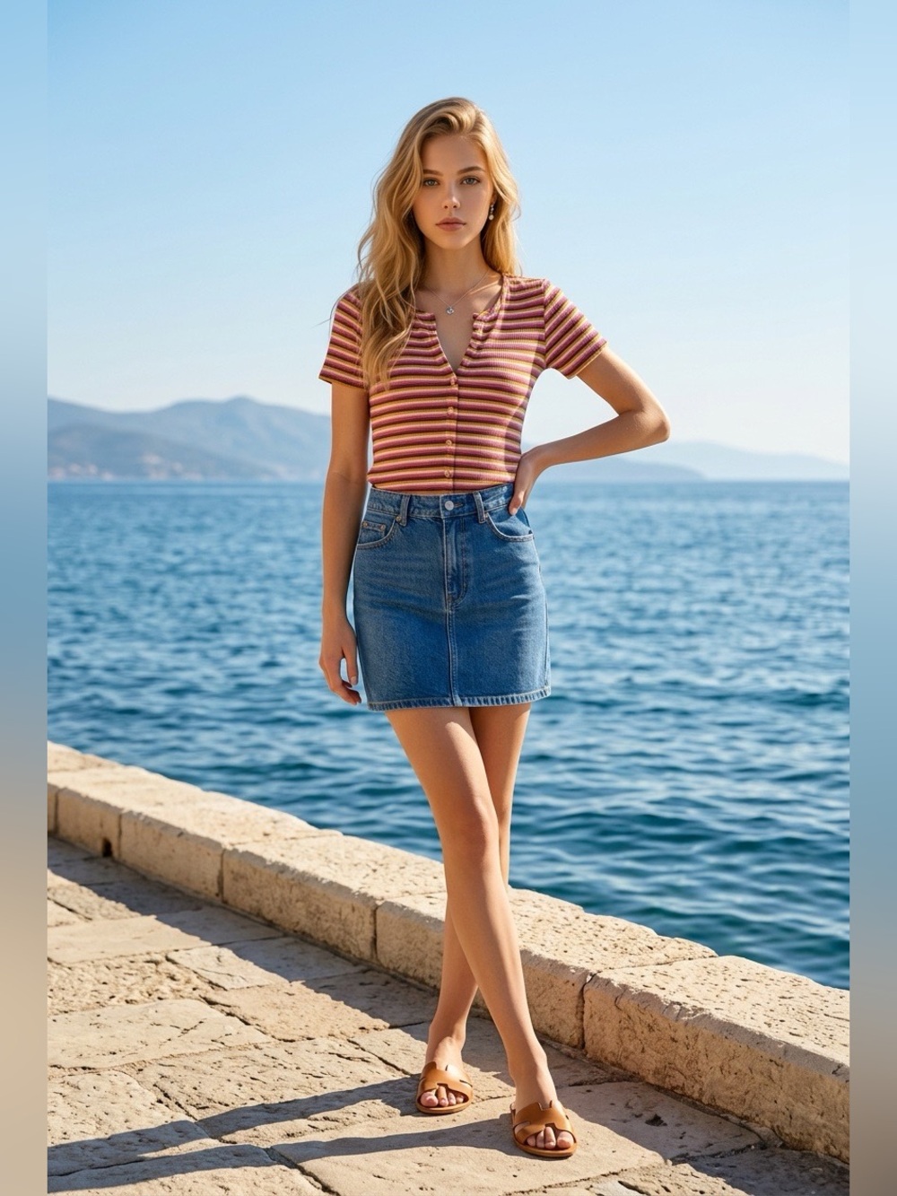 Maeve Short Sleeve Multi Colored Striped Button-Down Top